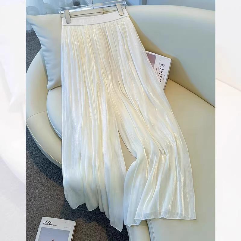Iridescent Gauze Wide-Leg Skirt Pants for Women - 2025 Summer Fashion, Slimming, Drapey, and Versatile Casual Wear