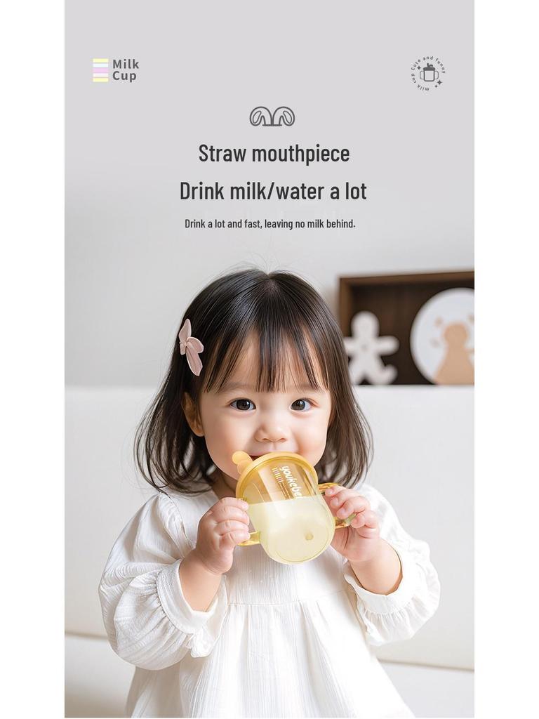 PPSU Children's Double-Handled Sippy Cup with Straw – Insulated and Heat-Resistant for Milk, Juice, and Water.