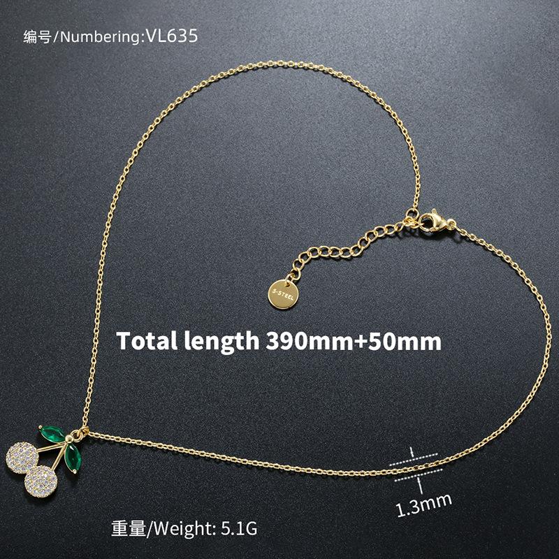 Fruit Cherry Cherry Pendant Necklace Femininity Sweet Oil Dripping Collarbone Chain Vl635