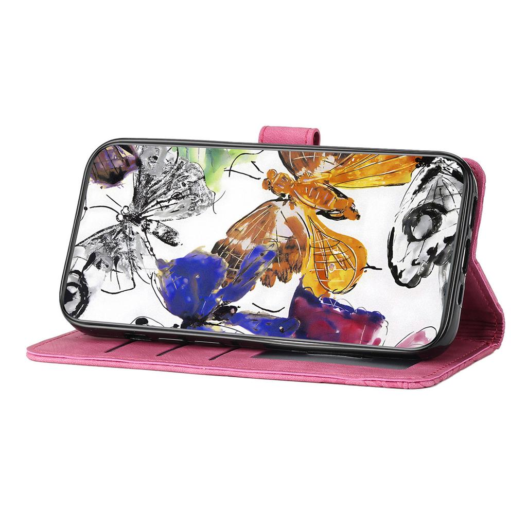 For iPhone 12/12 Pro 6.1 Inch Skin-touch PU Leather Stand Wallet Case Butterfly Imprinted Phone Cover