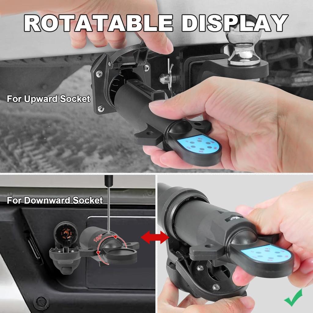 7 Pin Trailer Plug Tester, 7 Way Wiring Tester For RV, Round Trailer Light Tester For Truck, Pickup, Towing, Tow Wire Brake Blade 12V Connector