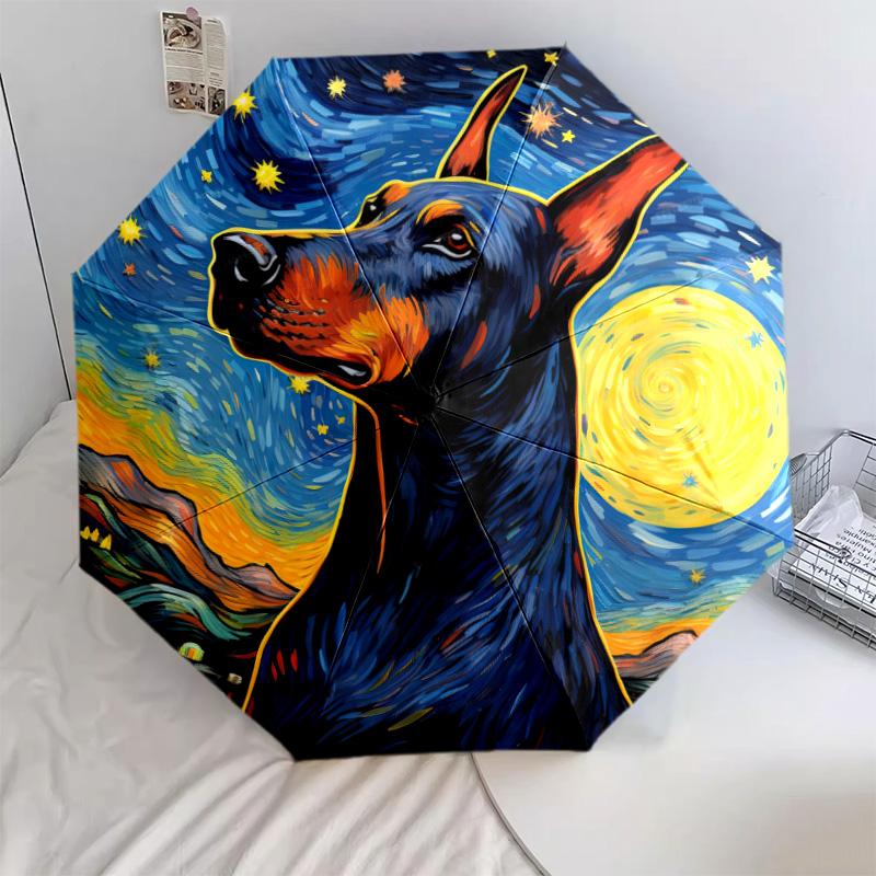 Moonlit Floral Dog Portrait Automatic Umbrella - Suitable Travel Outdoor Portable Umbrella Birthday Gift Daily Essentials