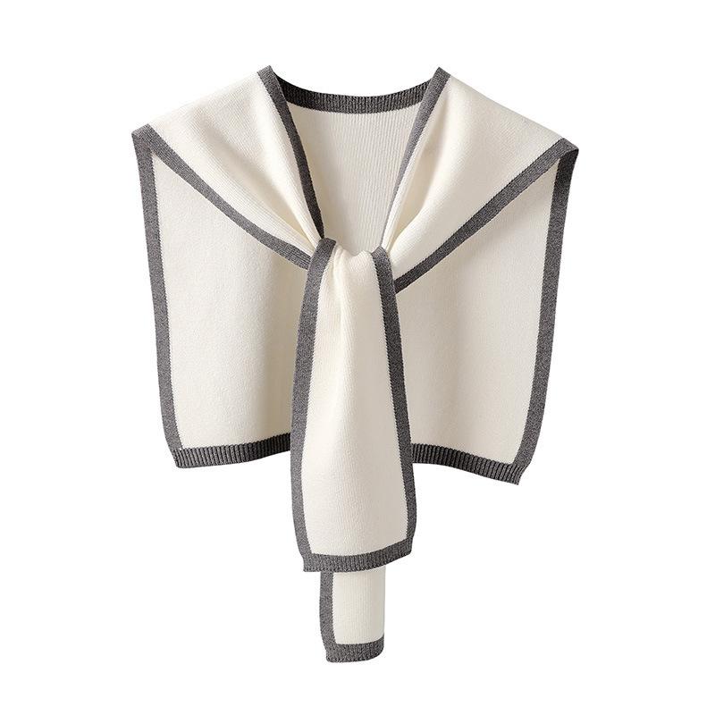 

Вязаная маленькая шаль с цветовой блокировкой, женская одежда для улицы, защита шеи в помещении с кондиционером, жилет, носить с рубашкой, модный стиль, шарф знаменитости в интернете, шарф 80-100cm