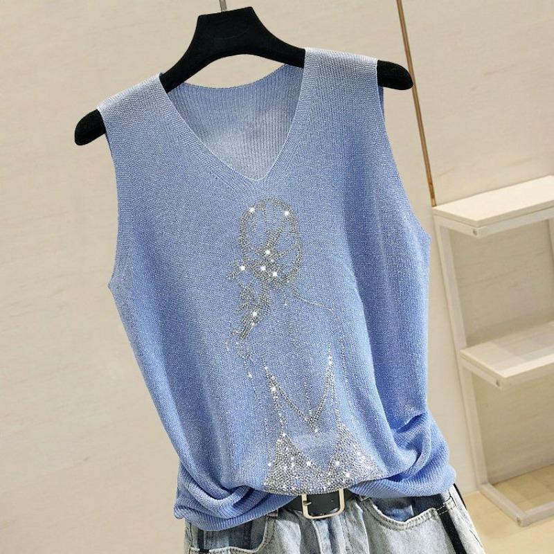 Internet Celebrity Hot Diamond Ice Silk Camisole Women's Outer Wear Loose Inner Layering Shirt Top