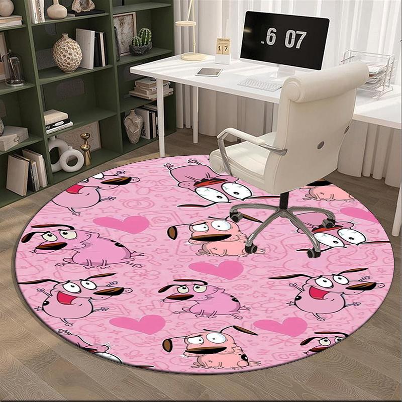 Pink Cowardly Dog Thumbs Up round carpet Chair cushion Round Entryway Rug, Soft Round Rugs for Living Room, Bedroom, Circle Carpet decor gifts