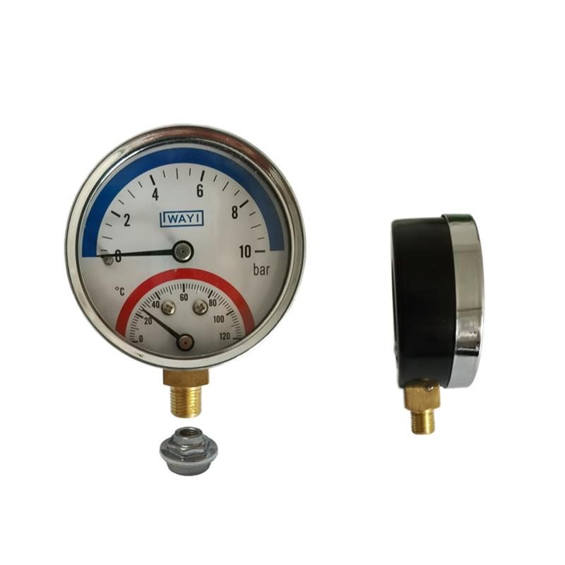 2-In-1 Pressure Gauge And 10 Bar Temperature And Pressure Gauge Temperature 0-120°C Temperature And Pressure Meter