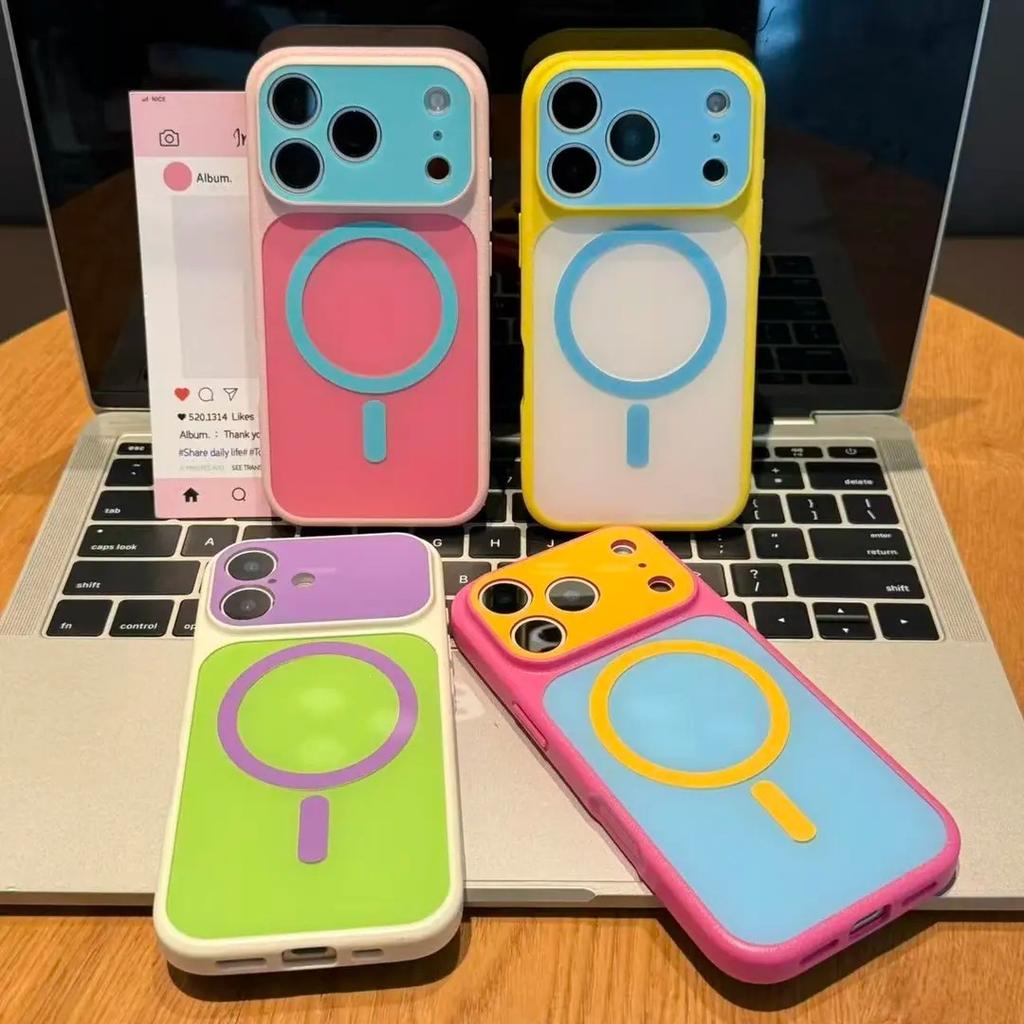 Applicable To Apple 17 Mobile Phone Case Candy Contrasting Color iPhone17Pro Anti-drop 16Pro Dopamine Fine Hole Magnetic Case