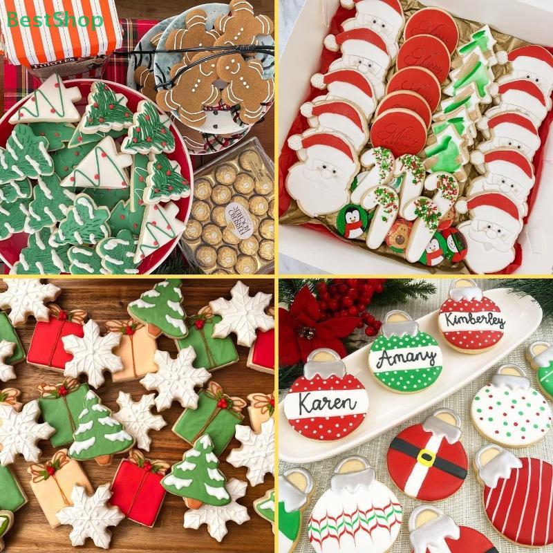 Hot 12Pcs Christmas Cookie Cutter Stainless Steel Bell Christmas Tree Fondant Cake Mold Baking Tool Mousse Ring Cookie