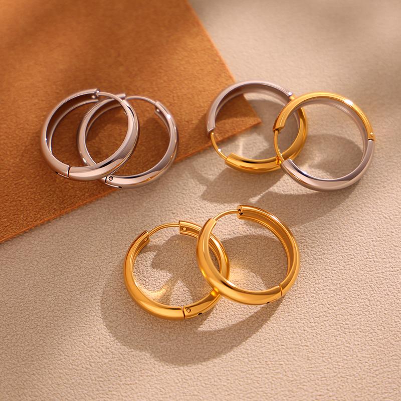 Nivora 18K Gold Plated Polished Smooth Women Hoop Earrings High Quality Stainless Steel Hypoallergenic Earring For Women Jewelry