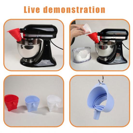 Yousheng Flour Funnel for KitchenAid Mixer Silicone Funnel Attachment for KitchenAid Artisan KSM150 5-Quart Stand Mixer Collapsible Mess-Free Baking