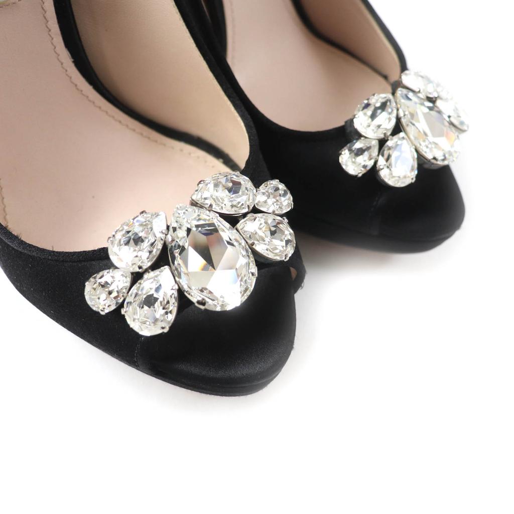 Tolle MIUMIU Pumps Offene Zehenpartie mit Kristallschmuck Schwarz Satin Damen 37 Gebraucht