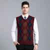 Vestă din lână cu gât în V, Vestă tricotată fără mâneci în formă de romb, Pulover, Veston pentru bărbați, Stil gentleman, Gentleman de afaceri