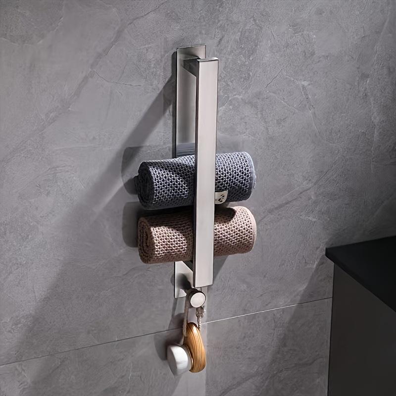 Edelstahl Handtuchstange ohne Bohren mit Haken - Wandmontierte vertikale Stange