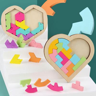 Jeu de Puzzle 3D en bois pour enfants, Puzzle coloré, jouets mathématiques Tangram en forme de cœur, jouets éducatifs d'apprentissage Montessori pour bébé
