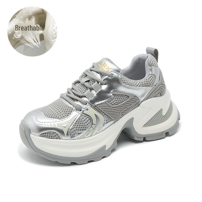 

Женские сетчатые дышащие туфли для пап, увеличивающие рост — новинка 2025 года, повседневный спортивный стиль с толстой подошвой 35