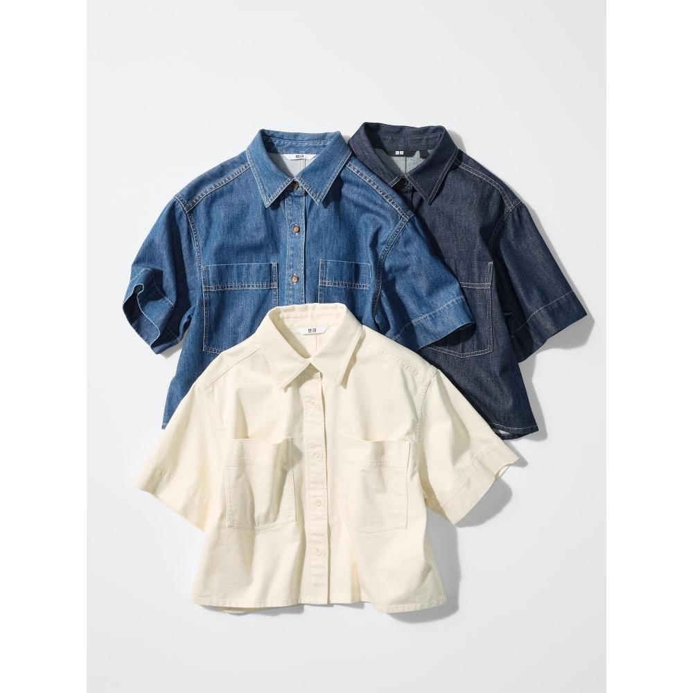 Uniqlo Japan Denim Boxy Shirt 5 Minute Sleeve
