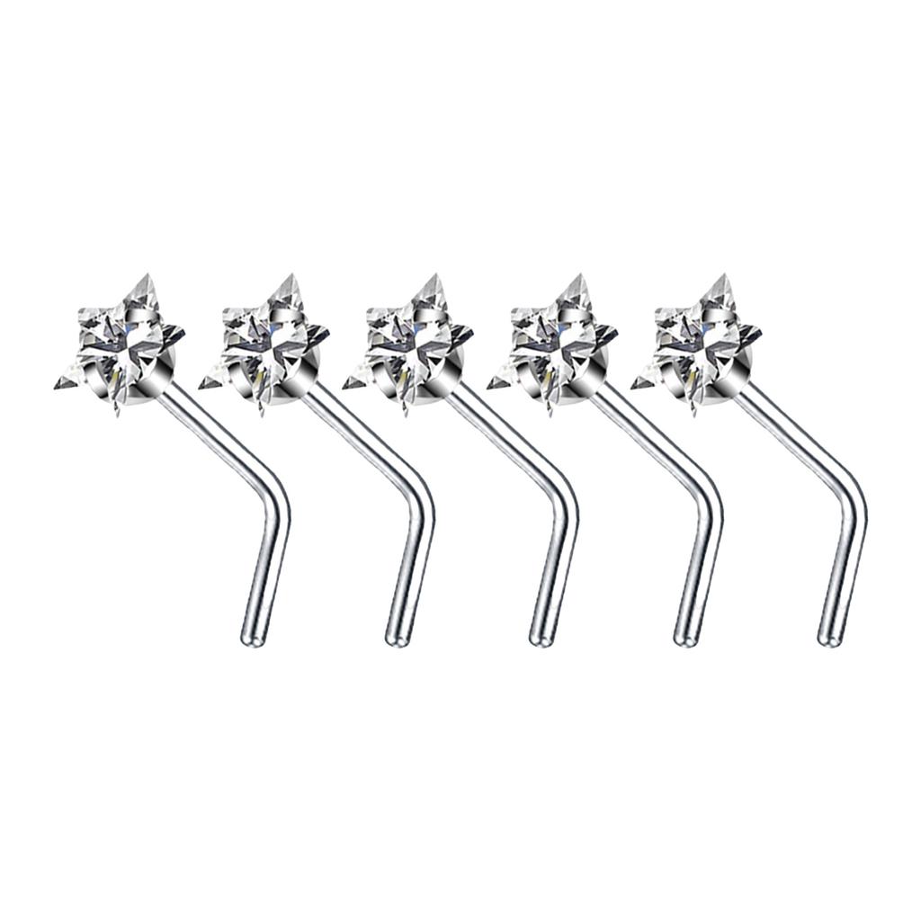 5Pcs Sturdy Alloy Nose Piercing Jewelry Set L Shape Studs and Hoops With CZ Designs Accessory for Stylish Look