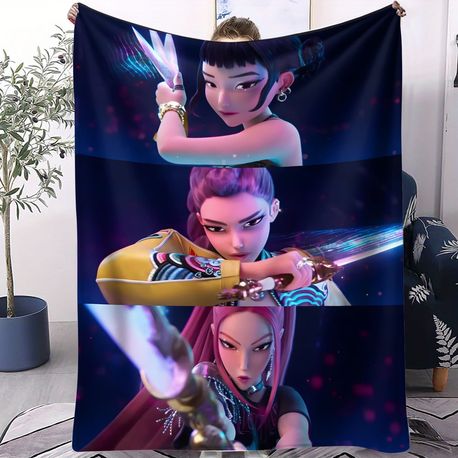 

K-Pop Demon Hunters Anime Flannel Blanket Soft Fleece Throw for Bedroom Sofa Outdoor Travel Fan Girls Gift Decorative Daily Use 100x150cm(40x59inch)