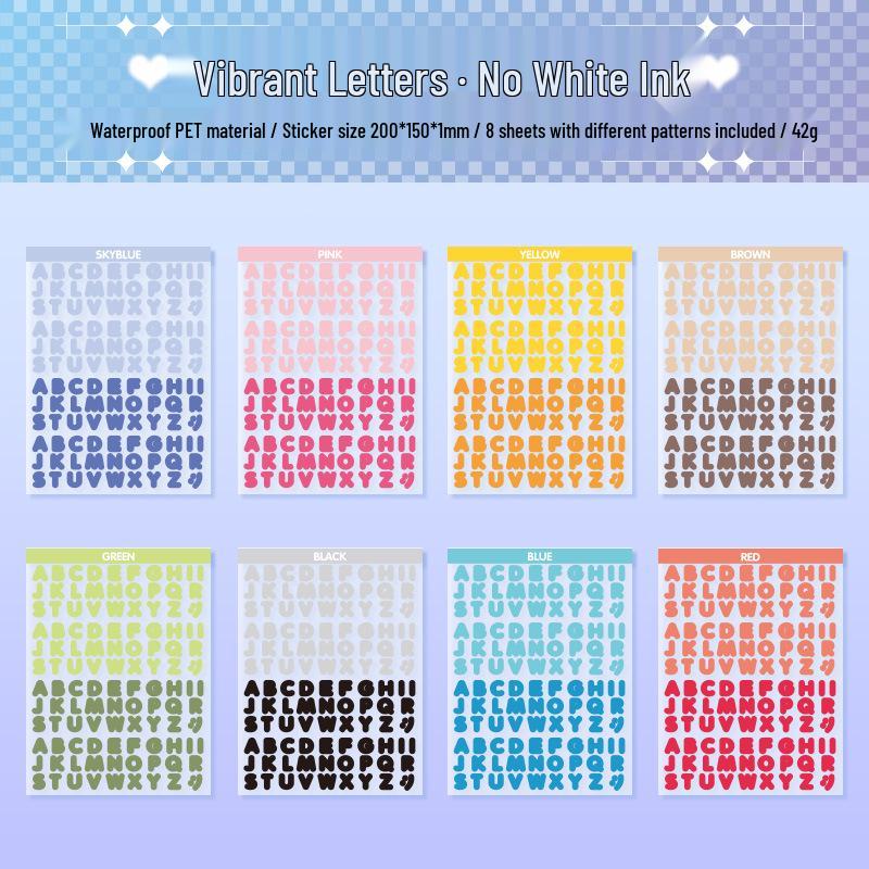 

Colorful English Letter PET Stickers - Transparent & Waterproof Journaling Accessories