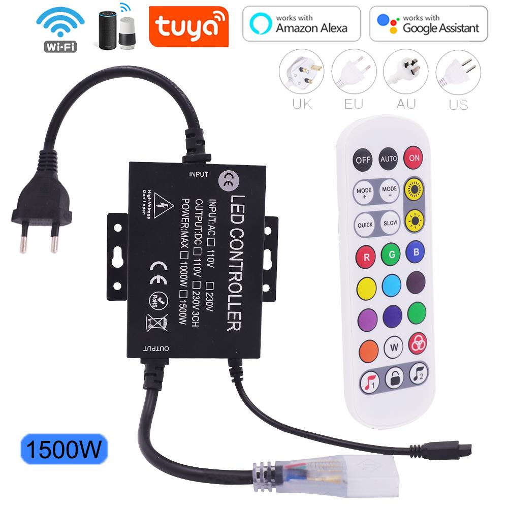 Tuya WiFi RGB Controller 220V 110V 750W 1500W Remote App Music Control for 10mm PCB Width RGB LED Strip Neon Tape