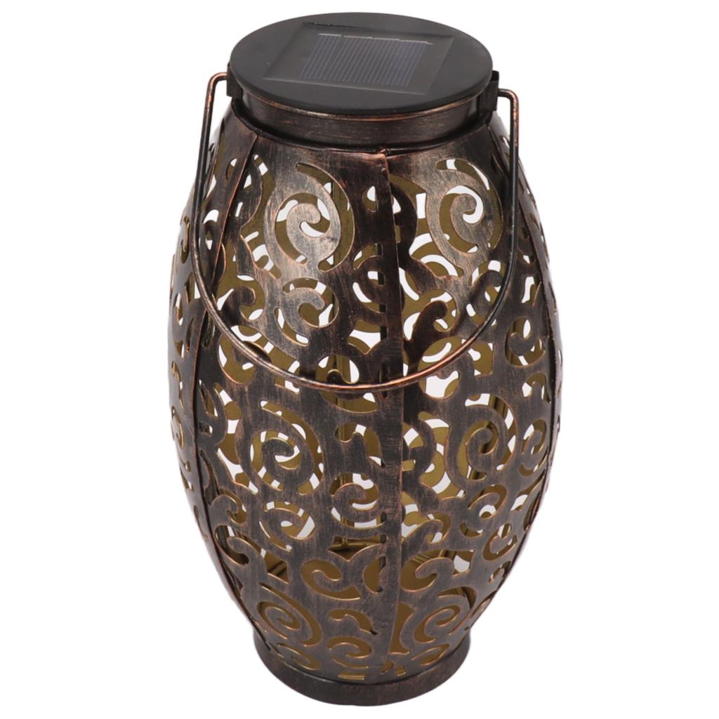 Outdoor Solar Lantern Elliptical Auspicious Clouds Pattern LED Solar Lamp with Handle for Garden Courtyard Decoration