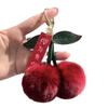 Cute Cherry Key Chain Rex Rabbit Pompom Leaf Key Ring Fluffy Fur Ball Handbag Pendant Car Key