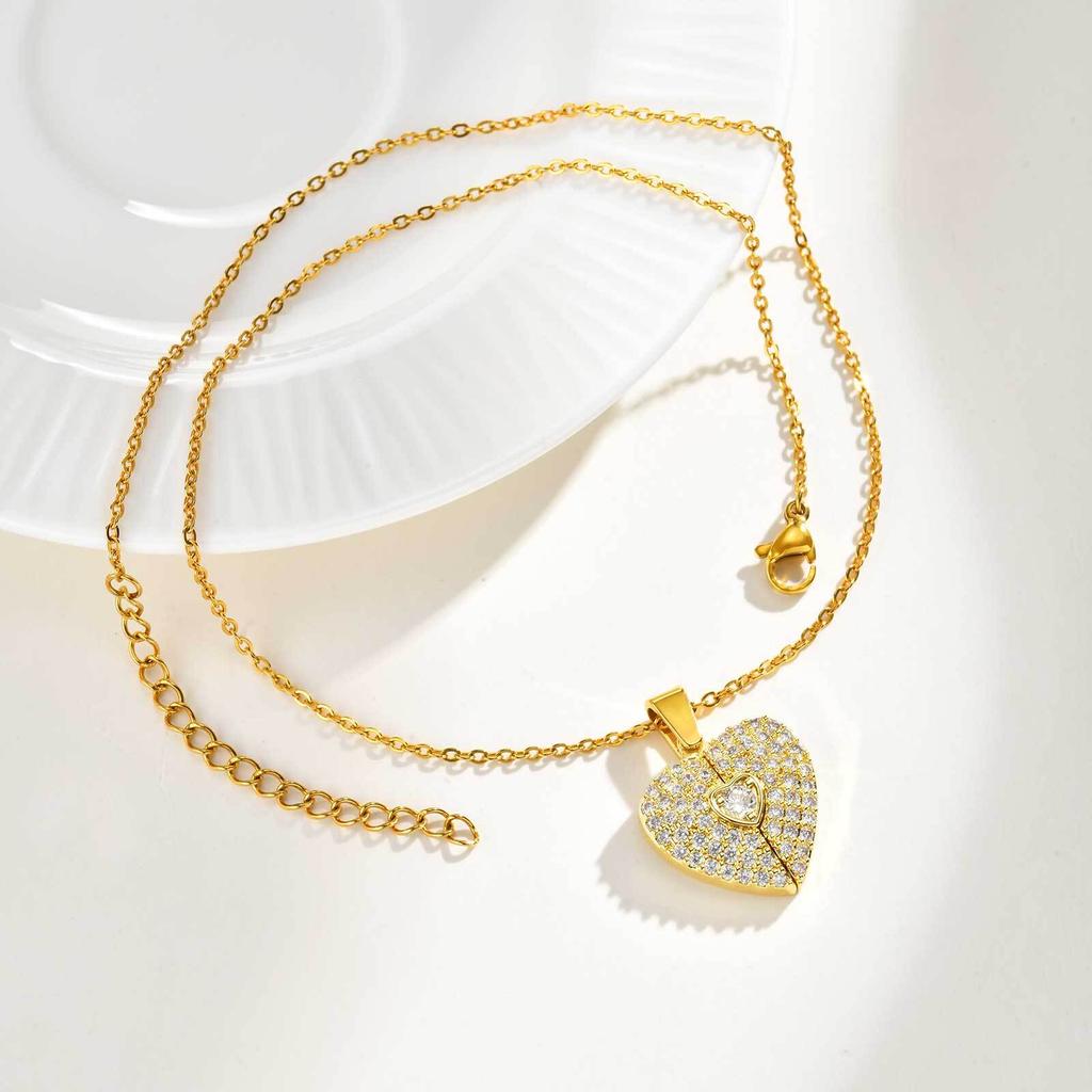 Vnox Luxury Zircon Heart Custom Photo Necklaces For Women Girls, Gold Plated Can Open Wings Locket, Memorial Jewelry Gift