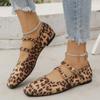 2024 Ladies Shoes Mary Janes Women's Flats Casual Daily Flat Women Leopard Square Toe Buckle Strap Shallow Plus Size Shoes Women
