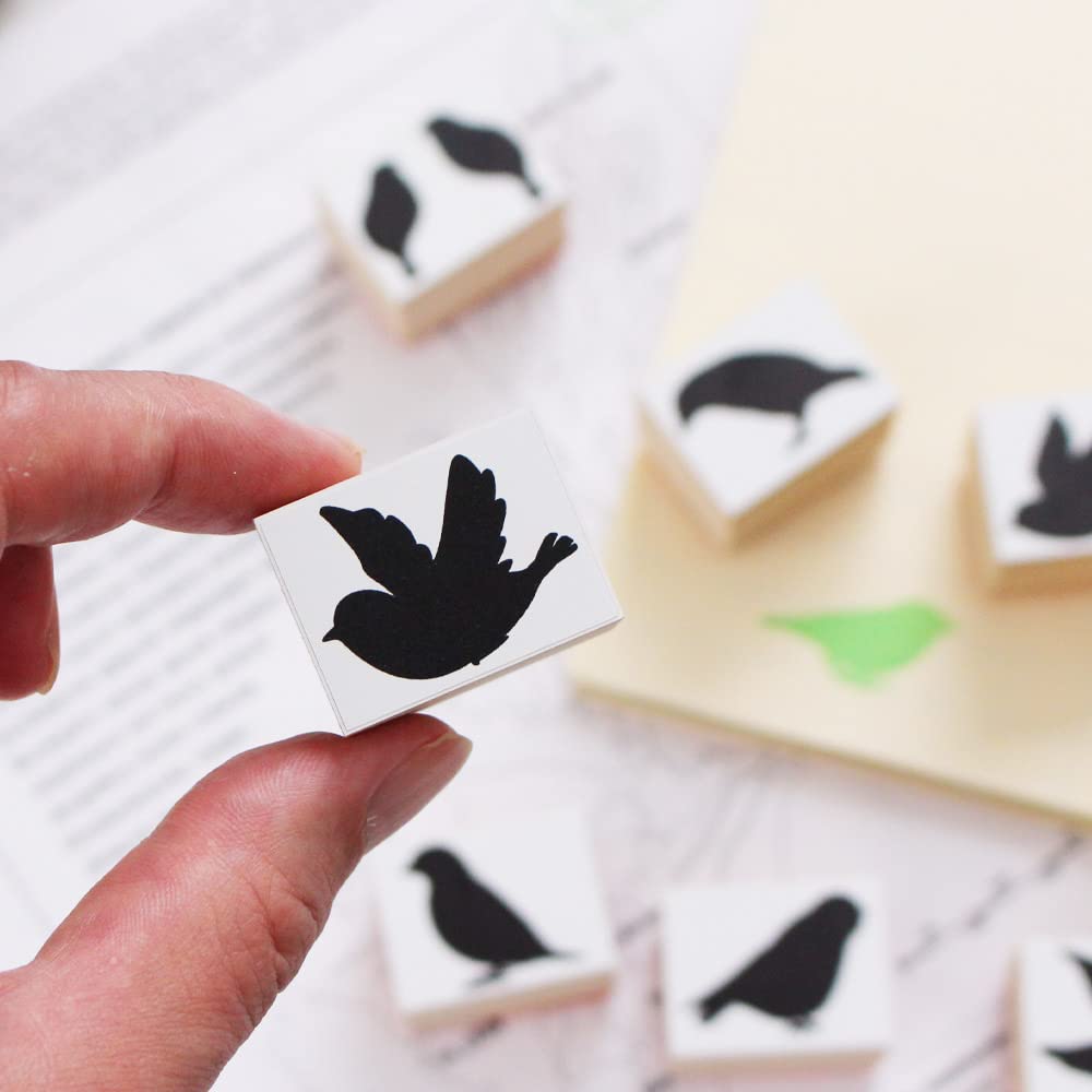 Cute and Stylish Wooden and Rubber Stamp Set Featuring Birds Perfect for Letter and Made In (crow, Finch, Etc.). Postcards, Stationery, Paper,