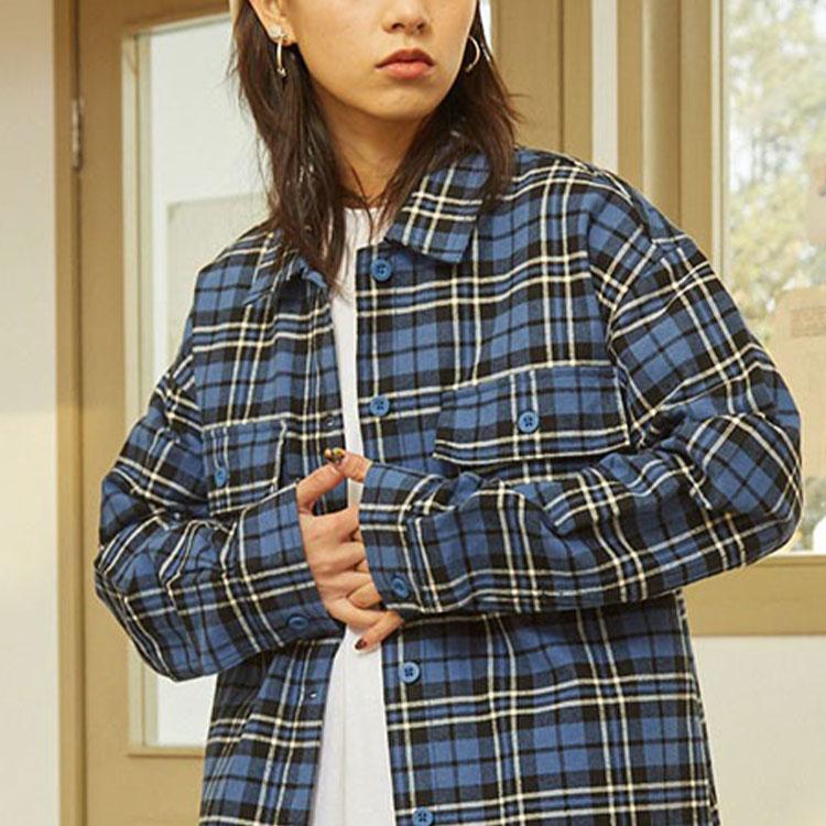 Vans Color-Block Plaid Logo Print Long Sleeve Shirt Women Tops Blue VN0A7TNT2T9