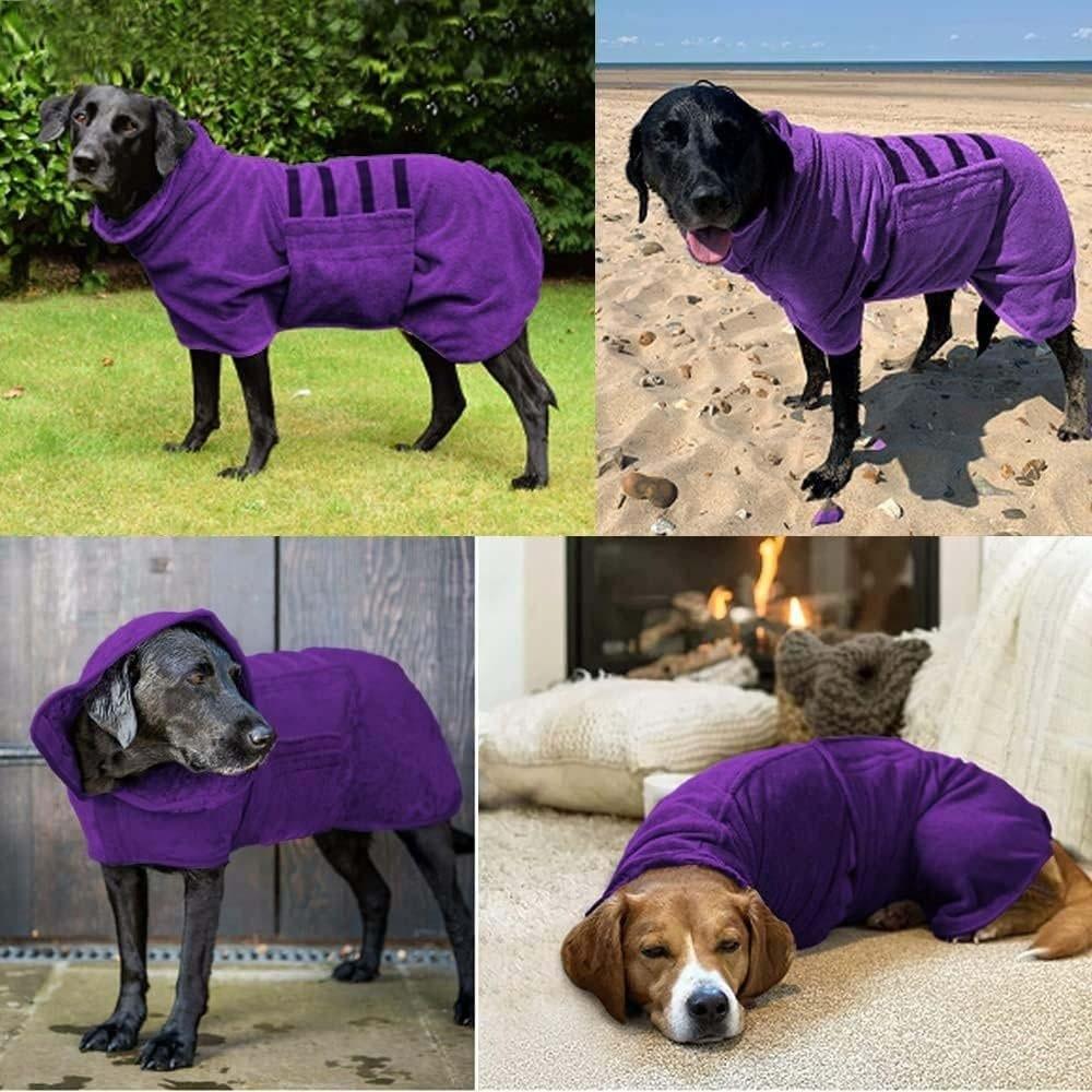 Adjustable Coral Fleece Dog Bathrobe Quick Drying Absorbent Dog Bath Towel Comfortable Pet Supplies Dog Clean Washcloth Swimming