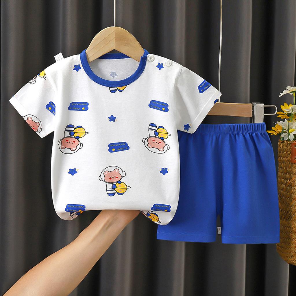 New Kids Boys Girls Summer Pajamas Cute Cartoon Print Short Sleeve T-Shirt Tops with Shorts Toddler Baby Clothing Sets