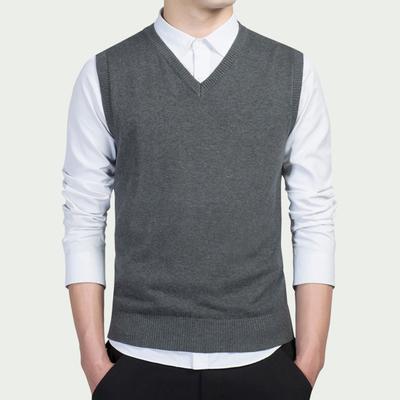 Men Autumn Winter V Knitted Sweater Solid Sleeveless Color Neck Business Vest