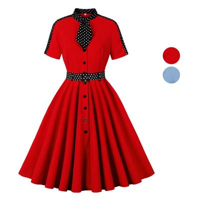 Rochii retro pentru femei, stil Hepburn, guler șal cu buline, rochie leagăn slim fit, ținută ocazională de birou
