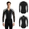 Sparkly Metallic Patchwork V Neck Bodysuit for Men Mesh Long Sleeve Rhinestone Leotard for Latin Ballet Figure Skating Gymnastics Training