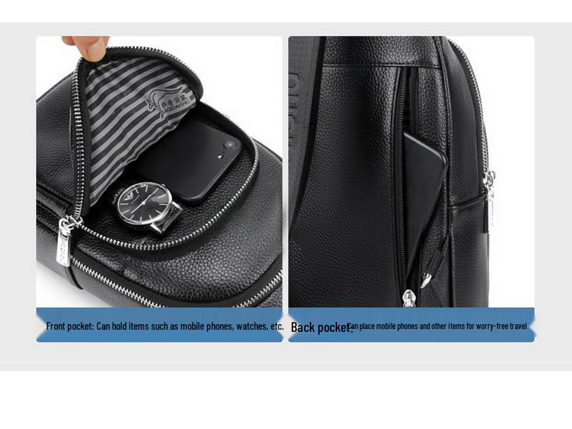 Satchi Męska Torba Crossbody ze Skóry Kangurzej na Klatkę Piersiową - Modny Casualowy Plecak ze Skóry Bydlęcej