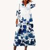 Women's Fashionable Printed Round Neck Seven Quarter Sleeve Button Loose Shirt Dress