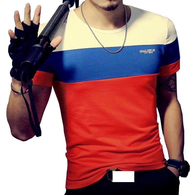 

Летняя мужская футболка, модные лоскутные футболки с короткими рукавами, мужские хлопковые футболки с круглым вырезом XXL оранжевый