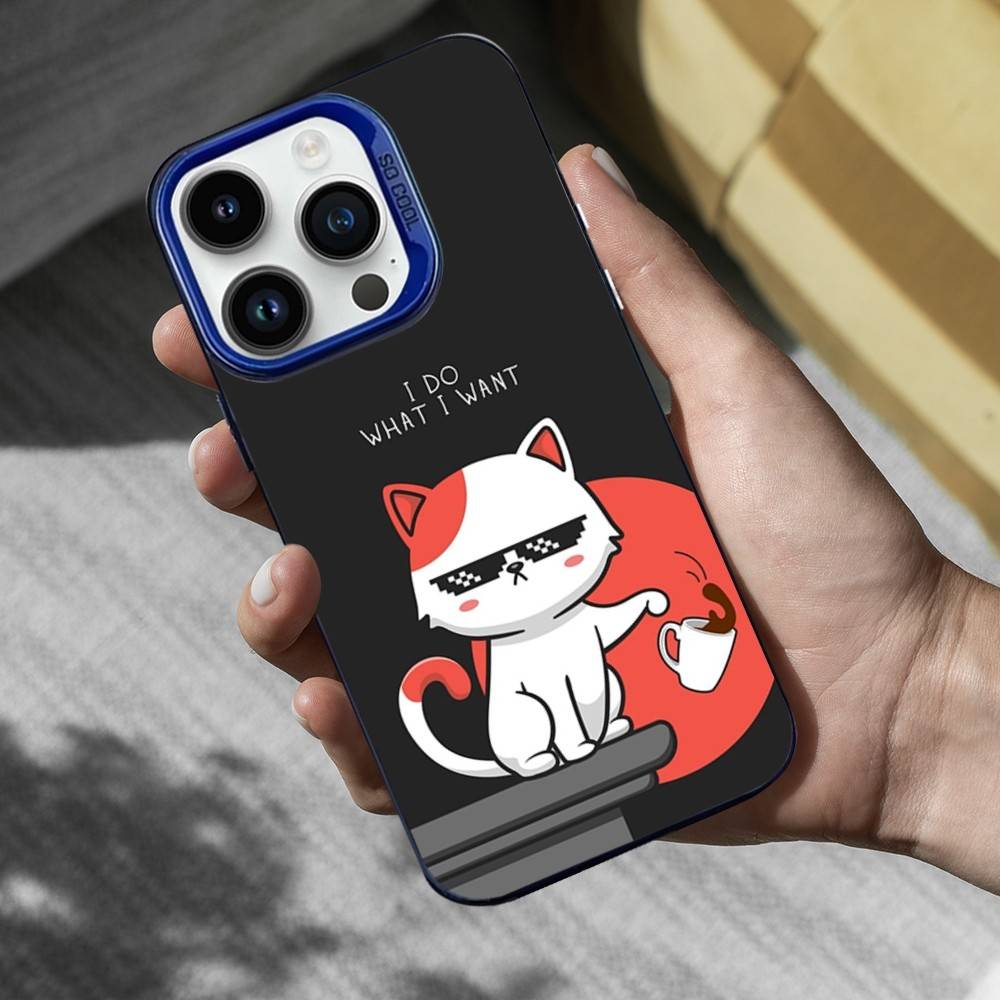 

Cartoon Cute Art Cat Phone Case For iPhone 16,15,14,13,12,17,11,Mini,Pro,SE,XS,MAX Blue Matte Silicone Cover iPhone12mini