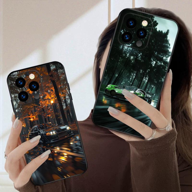 A car in the rain For iPhone 16 E 15 P ro 14 13 Plus 12 mini 11 Pro Max XR Xs M ax X 7 8 6 6S 2022 16E silicone soft phone case