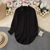 women's Plus Size Solid Color Point Collar Long Sleeve Curved Hem Loose Casual Shirt Blouse