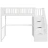 Letto a soppalco 90x200 con scala di sicurezza e contenitore, struttura del letto in legno massello di pino per bambini e adolescenti, bianco
