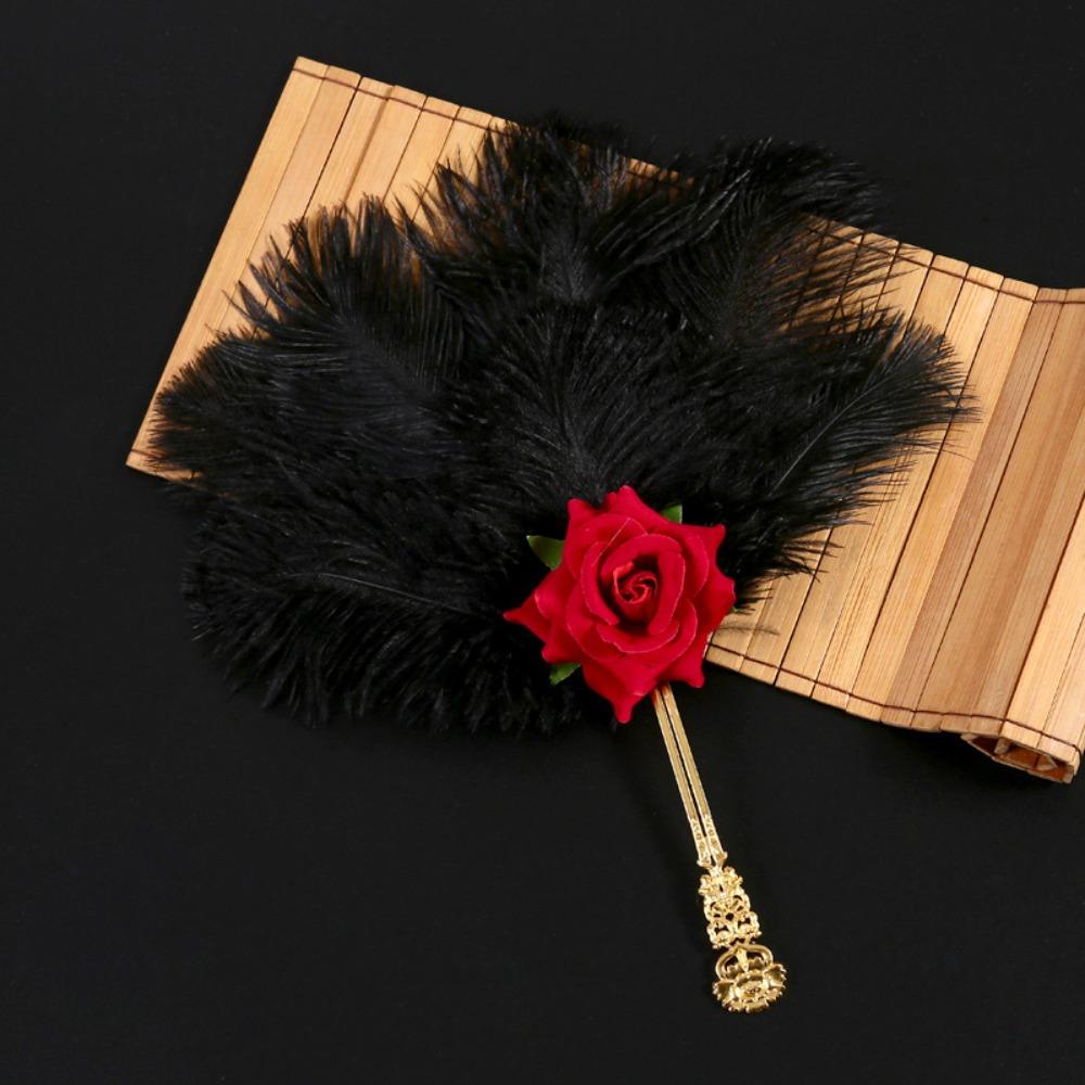 Handmade Craft Feather Rose Fan Soft Fluffy Chinese Hand Fan Fan  Party Occasions
