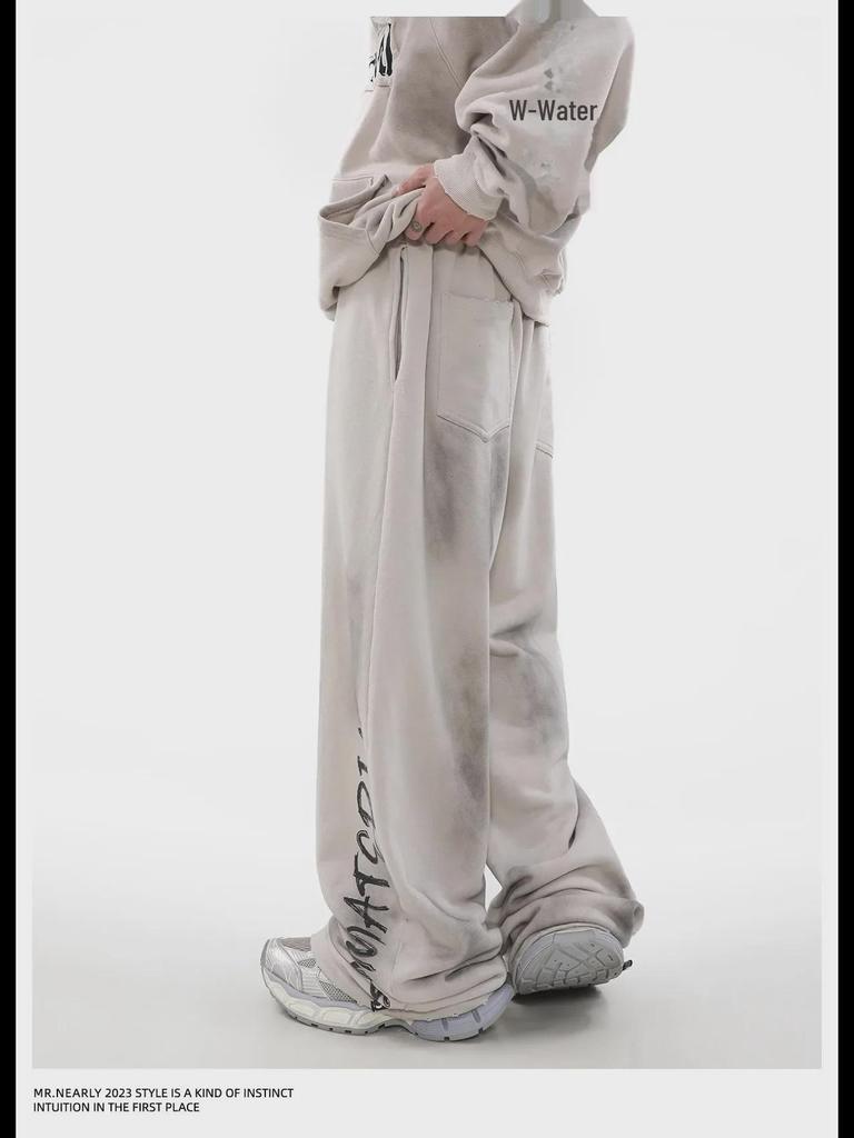 Men's Retro Graffiti Casual Pants - Spring/Autumn Dirty Wasteland Style Long Pants