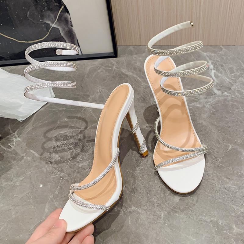 

Luxury Crystal Snake Coiled Women Sandals Sexy Narrow band Thin High heels Wedding Party Female Gladiator Sandals Summer Shoes 35