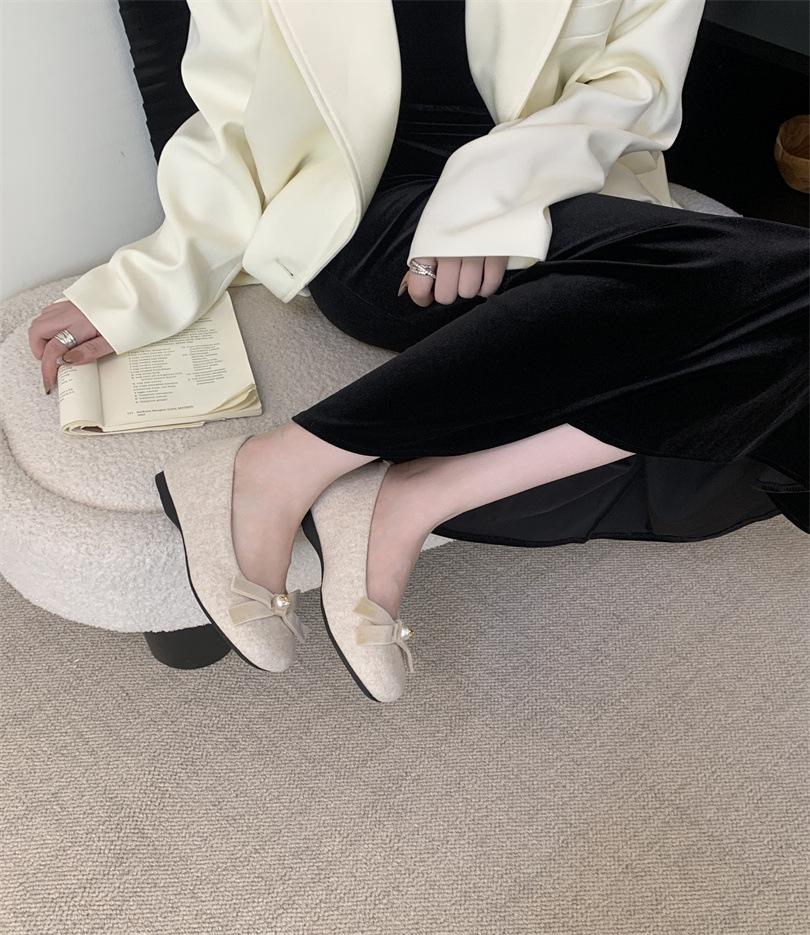 

2025 Французский внутренний рост маленькие ароматные жемчужные туфли-лодочки женские туфли Мэри Джейн нежный ретро бант универсальные зимние 39 абрикосовый