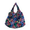 Portable Floral Pattern Bubble Bag Foldable Handheld Tote Bag Expandable Machine Washable Handbag for Travel