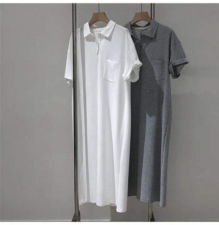 Abito Polo Estivo in Cotone Casual Vestibilità Ampia Snellente Maniche Corte Sopra il Ginocchio T-shirt Gonna per Persona Pigra