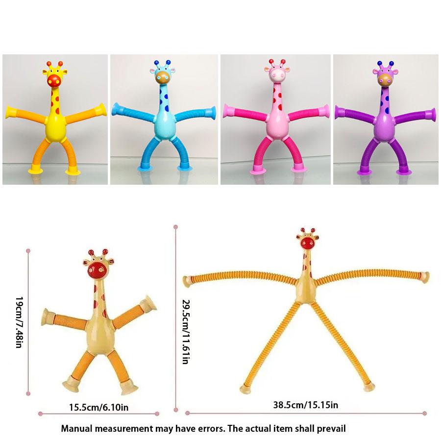 Suction cup giraffe robot telescopic toy with versatile light, elongated tube, children's cartoon creative puzzle toy