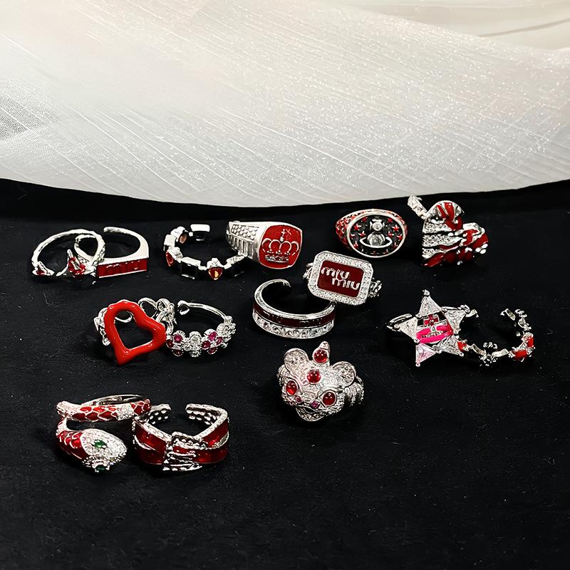 Roter Tropföl Natal Jahr Offener Ring Kalter Wind Hohes Gefühl Persönlichkeit Mode Stapelbarer Ring Frau